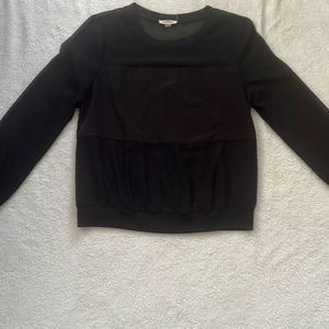 Black Long Sleeve 1/2 Sheer Blouse